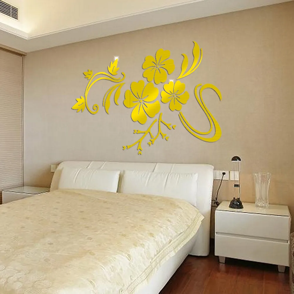 Gold Sliver Acrylic 3D Mirror Vinyl Removable Wall Sticker Decal Home