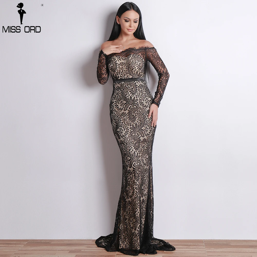 Missord 2019 المرأة مثير قبالة الكتف الدانتيل فساتين الإناث عارية الذراعين ماكسي أنيقة حزب اللباس Vestdios FT18306-2
