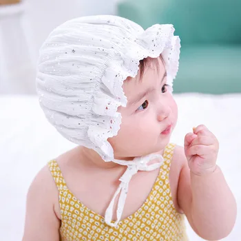 

Spring Cap Summer Princess Hollow newborn Baby Girls Hat Lace-up Beanie Cotton Bonnet Enfant Kids Flower Beanie Lace Floral Cap