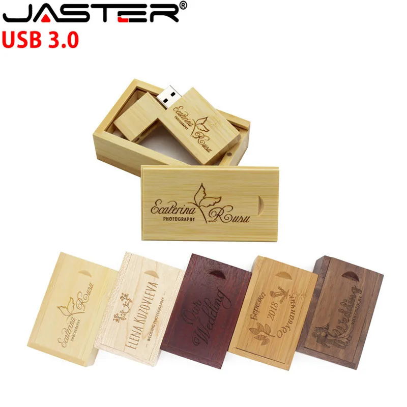 

JASTER Wooden Pen Drive Customize LOGO USB Flash Drive 16GB 32GB 64GB USB 3.0 Pendrives Gift Memoria USB Disk 5pcs Free Logo)