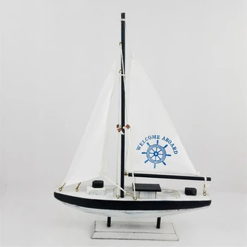 

Mediterranean Sailing Home Decorations Ornaments Wooden Crafts Gifts White Handmade Sailboat Sailing Wooden Boat Manual Craft
