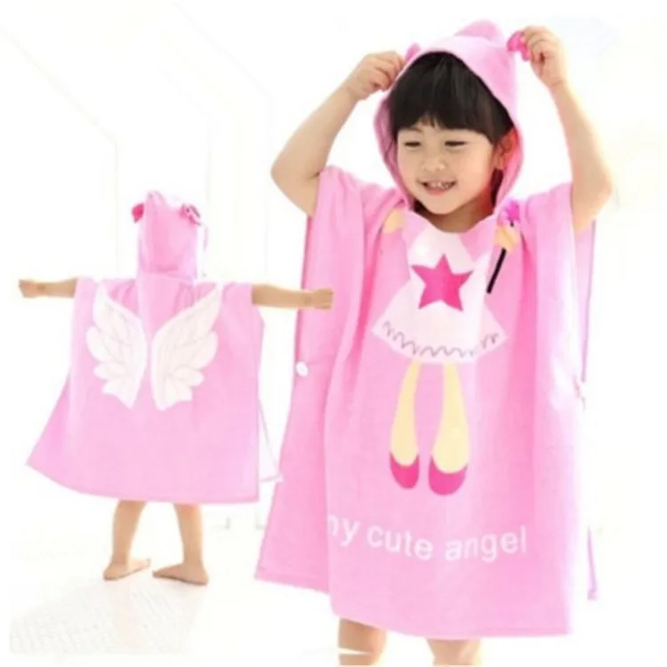 

New arrival Babies Children's Catoon printing Wearable Swimming Hooded Beach Wrap Bath Towel Cloak Poncho Cotton Hooded