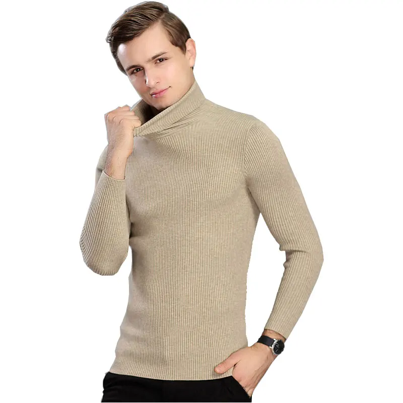 Solid Color Pullover Men High Collar Sweater Men Long Sleeve Shirt Mens ...