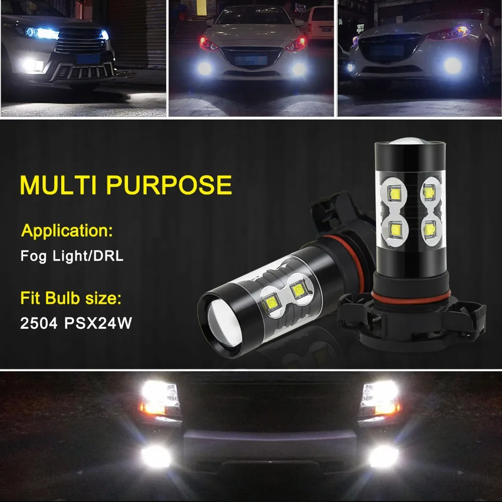2 шт. PSX24W светодиодный ные Противотуманные фары DRL белые лампы для Subaru Impreza VW Polo Golf 4