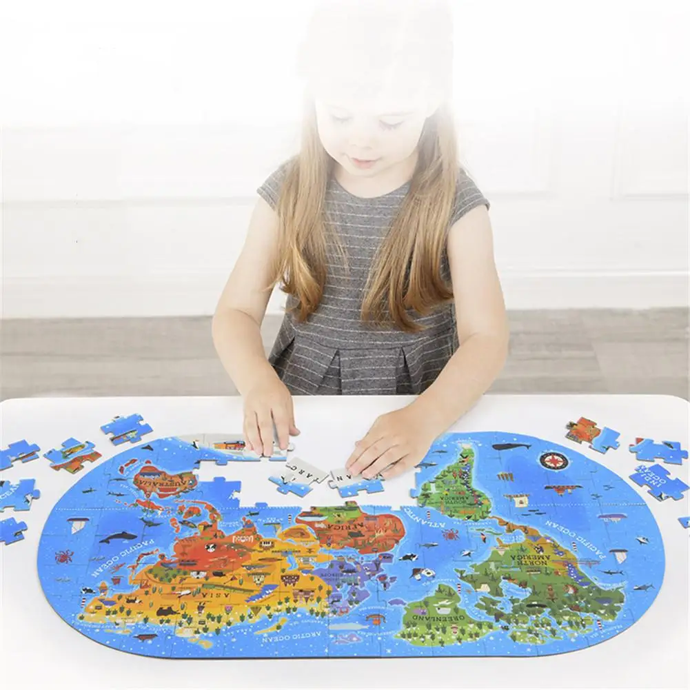 Goedkoop 100 PCS Wereldkaart Puzzel kinderen Puzzel Intelligentie Ontwikkeling Educatief Puzzel Speelgoed Monteren Game Kids Gift Met Doos