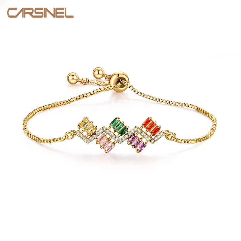 CARSINEL новые модные геометрические регулируемые браслеты для женщин красочные хрустальные кубические браслеты со стразами ювелирные изделия