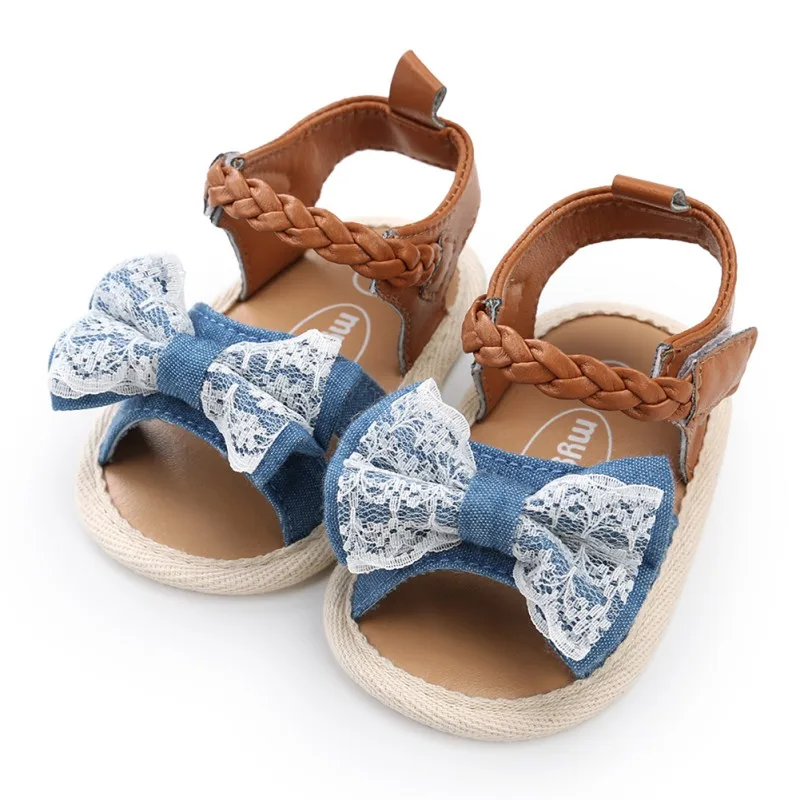 2018 Summer New Fashion Sandals Baby Girl Canvas Bow PU Casual Soft Sandals Baby Shoes