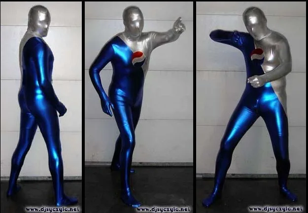 Blue And Silver Shiny Metallic Pepsi Man Cosplay Costume Zentai