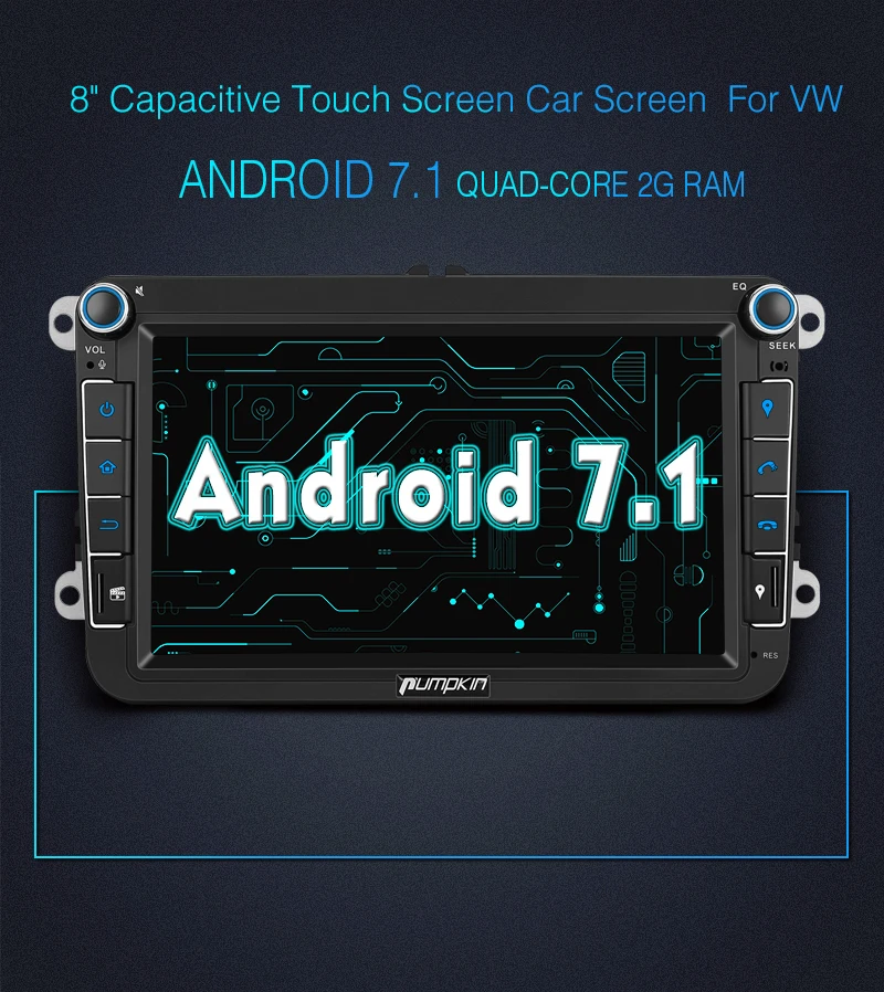 Excellent Pumpkin 2 Din 8" Car Radio 2GB RAM Android 7.1 GPS Navigation Car Stereo Audio For VW/Skoda/Seat/Golf Radio Video Player NO DVD 2