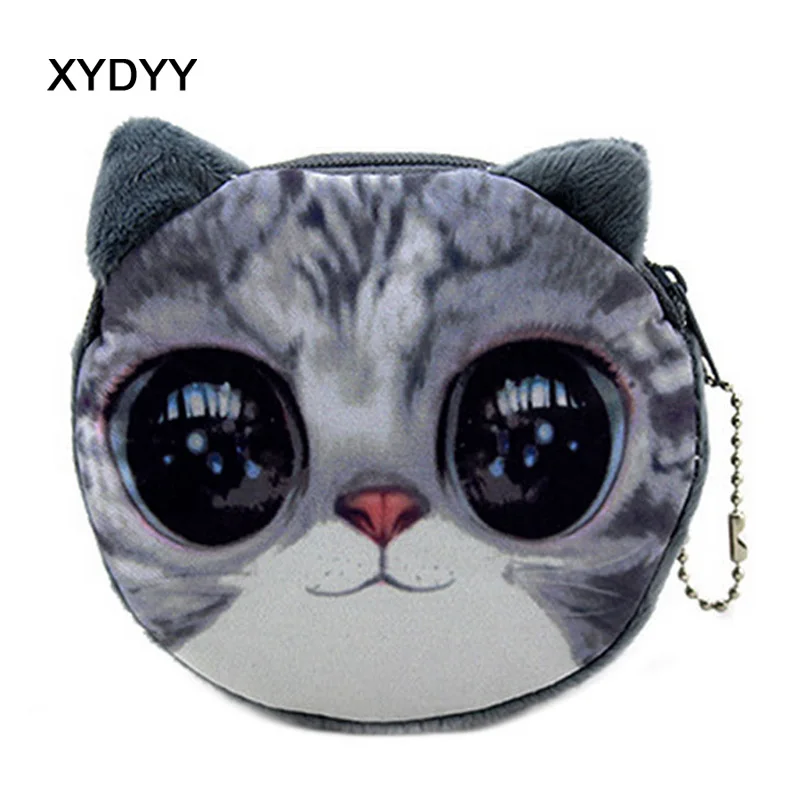 XYDYY Kawaii Women Coin Purses Simulation Cats Print Plush Portable