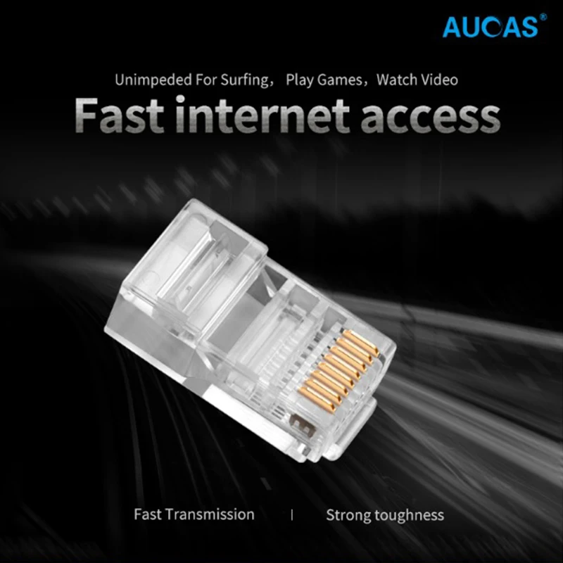 Aucas RJ45 Connector Modular Ethernet Cable Head Plug Cat5E Connector Gold-plated Unshielded Network 8P8C RJ45 Connector Aucas RJ45 Connector Modular Ethernet Cable Head Plug Cat5E Connector Gold-plated Unshielded Network 8P8C RJ45 Connector