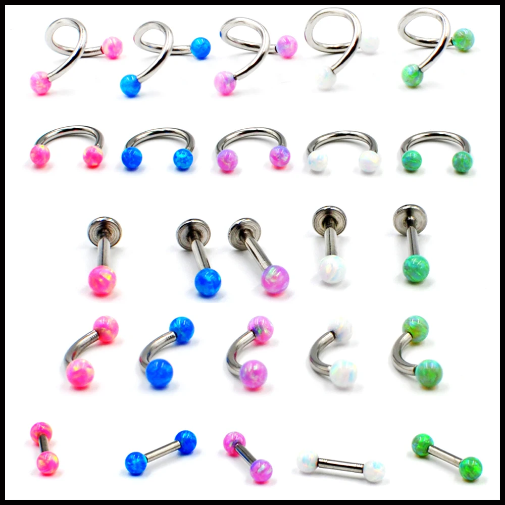 

1PC Surgical Steel Internally Thread Opal Stone Eyebrow Ring&Lip Ring&CBR Opal Ball Septum Nose Ring Ear Tragus Piercing Earring