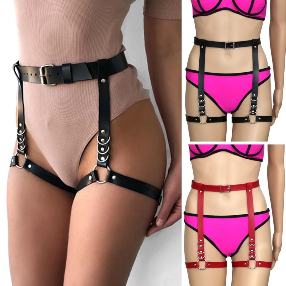 

2019 Harajuku Lingerie Sexy Erotic Harness Waist Belts Bondage Suspender Belt Gothic Punk Style Pu Leather Bra Harness Garter