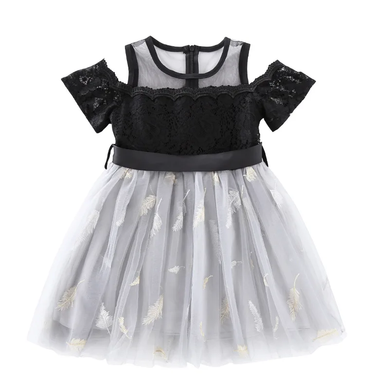 

gray black party gown age for 3 -12 yrs little girls embroidered lace tulle short sleeve dress 2019 new summer baby girls frocks