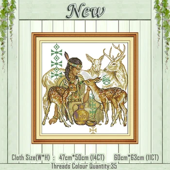 

A maiden feeding a deer painting counted printed on the canvas DMC 11CT 14CT kits chinese Cross Stitch embroidery needlework Set