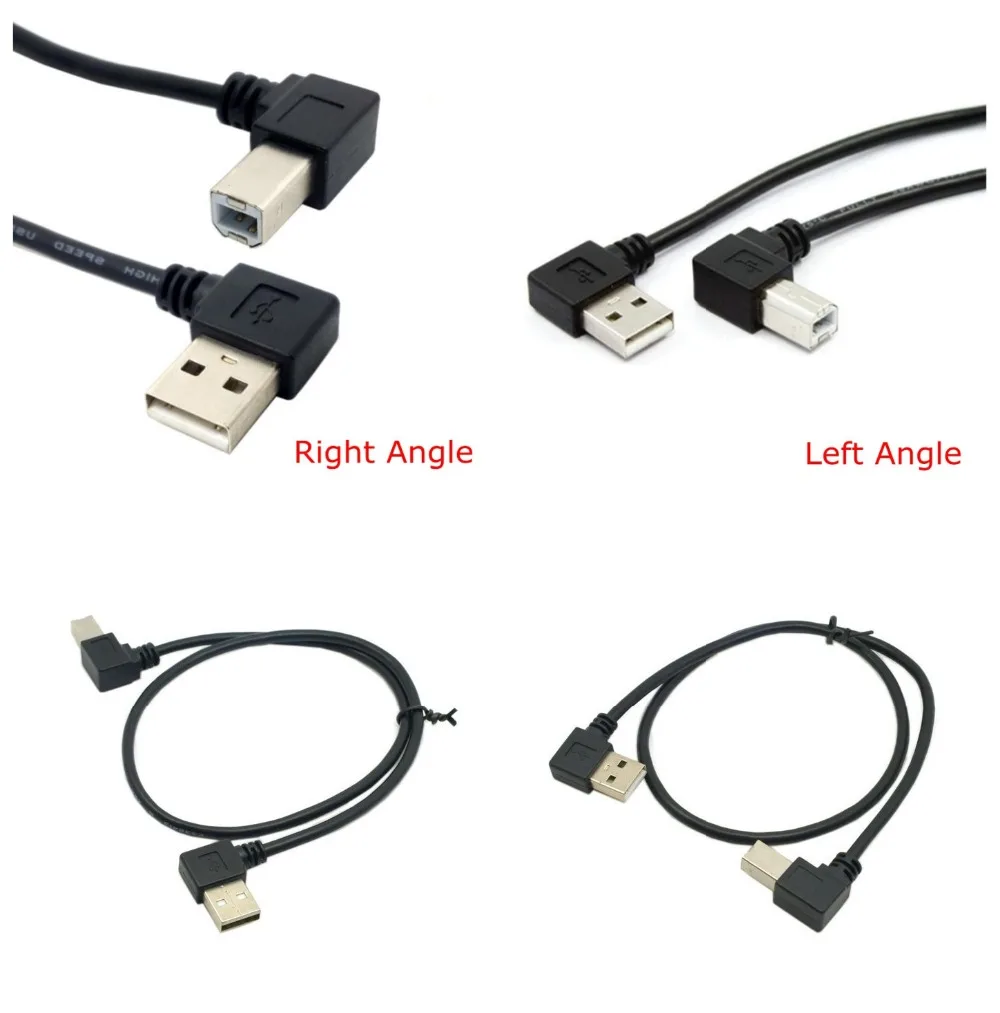 Правый и левый угол USB 2,0 A папа к USB B папа Тип B BM правый угол принтер сканер 90 градусов кабель 50 см 100 см BM Угловой кабель
