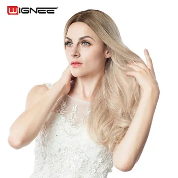 Wignee Long 2 Tone Ombre Brown Ash Blonde Temperature Synthetic Wigs For Black/White Women Glueless Wavy Daily/Cosplay Hair Wig 2