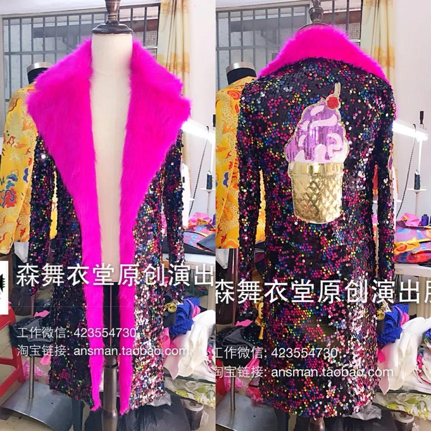 

2017 male singer DJ right to the same section of the GD nightclub guests fluorescent long fur coat jacket coat
