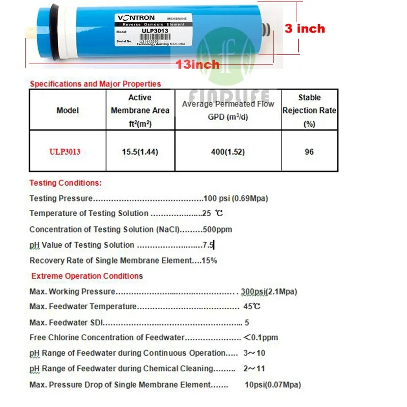 Filtro de água vontron ULP3013-400 residencial 400