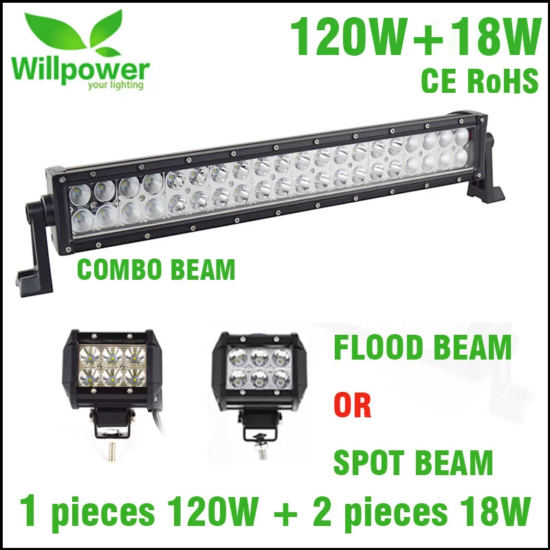 

High Power Straight 12v 24v IP67 Waterproof Combo Beam 22" Dual Rows 120w Offroad LED light Bar With 18w LED Work Light LED Bar