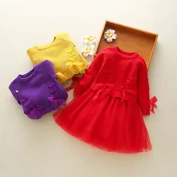 Платья для маленьких девочек, модный свитер с бантом, детское платье-пачка, новогодний костюм, платье принцессы для детей 3, 4, 5, 6, 7 лет