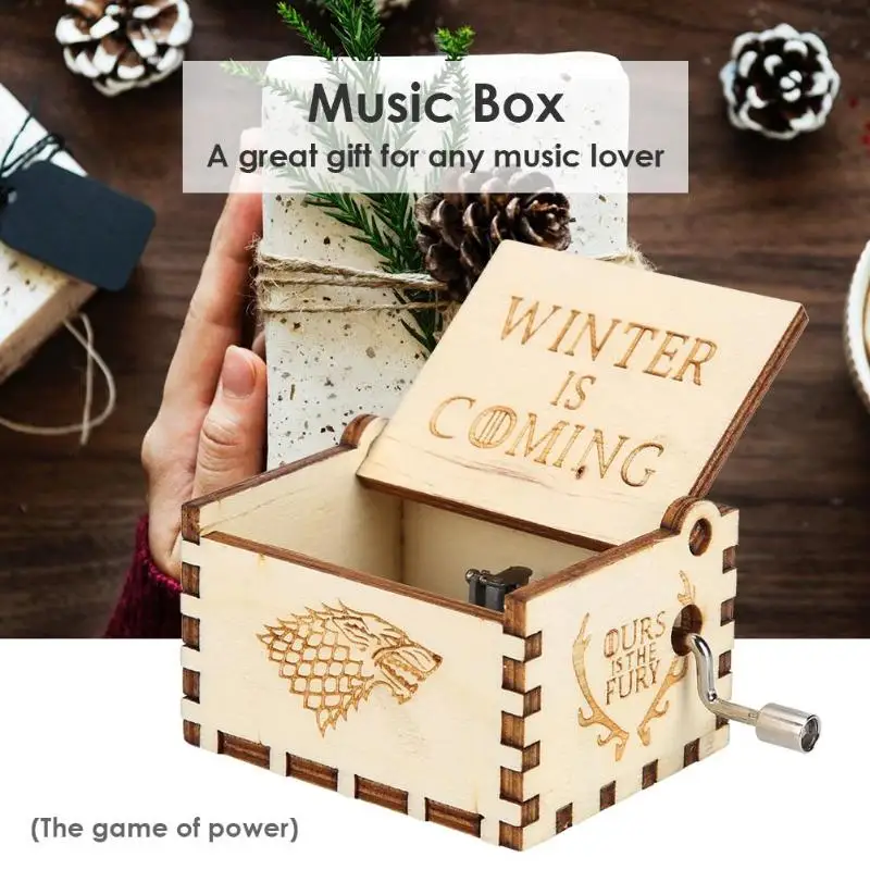 Retro Vintage Wooden Hand Cranked Music Box Home Crafts Ornaments Decor Game of Thrones Song Ice Fire GOT Main Theme Music Box