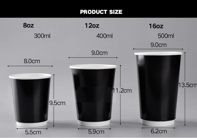 100x одноразовые стаканчики для кофе двойной настенной слой крафт-бумаги 8 унций 240 мл-300 мл FDA SGS на заказ черный