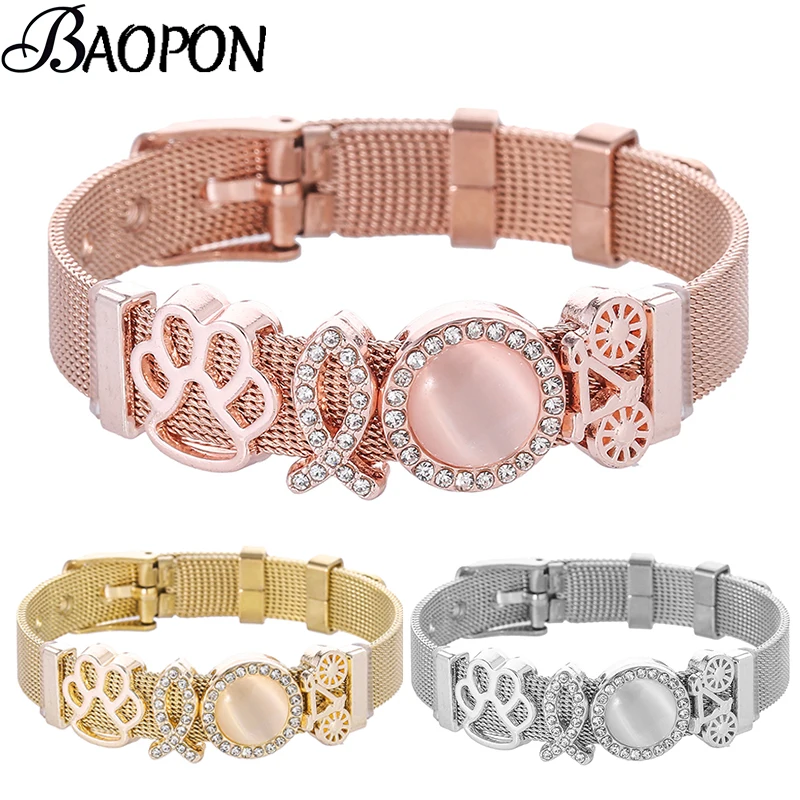 

BAOPON European Style Dog Claw Beads Fine Bracelet Stainless Steel Mesh Charm Bracelet Set For Women DIY Jewelry Dropshipping