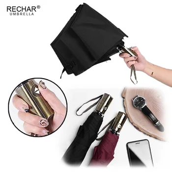 

New Gold Brushed Automatic Handle Big Umbrella Rain Women Business Luxury 3 Folding Windproof Men Umbrella For Gifts Paraguas