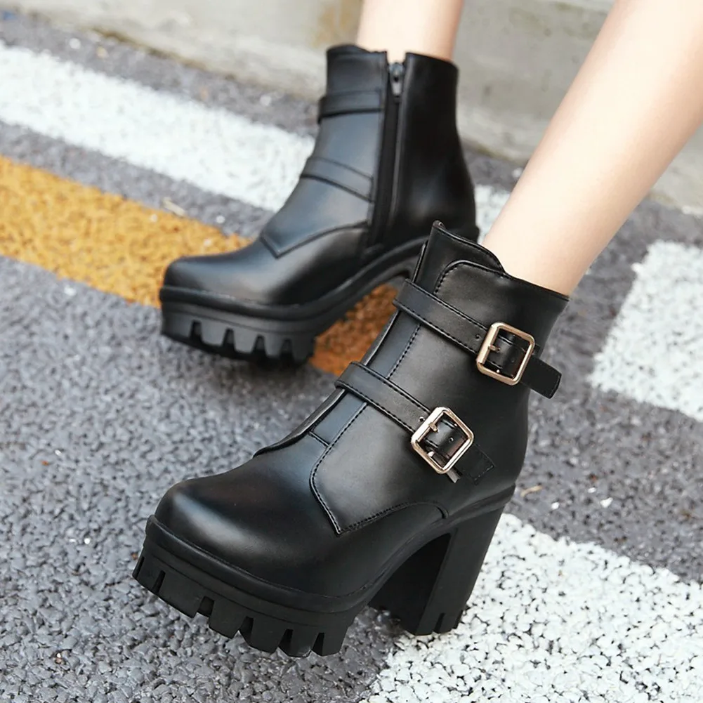 

2019 Fashion Large Size 43 Zipper Add Fur Woman Winter Boots Woman Shoes Platform Square High Heels Ankle Boots Women Shoes
