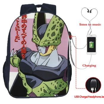 

Dragon Ball Cell USB Charge Rucksack Super Saiyan Goku Students School Mochila Beautiful Laptop Backpack for Teens Men Women
