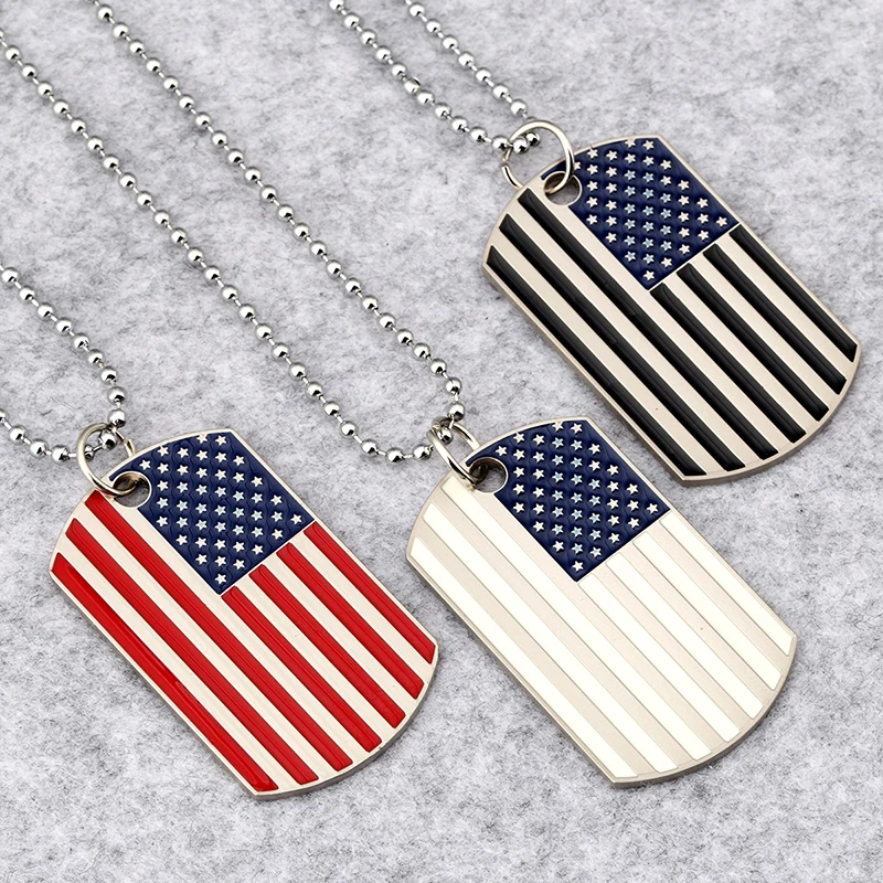 NYUK New America Flag Necklace Three Color Military License Charm Pendant Necklace Dog Tag