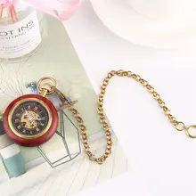 Механические карманные часы для мужчин и женщин, часы со скелетом Tevise, часы с красной деревянной рамкой, Механические карманные часы, простые повседневные карманные часы