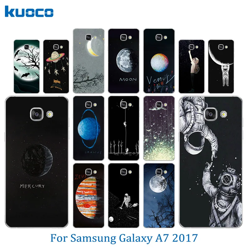 Luxury Flexible for Samsung A7 2017 Phone Cases TPU Soft Silicone Space Moon Pattern Galaxy A720 A720F Back Cover |