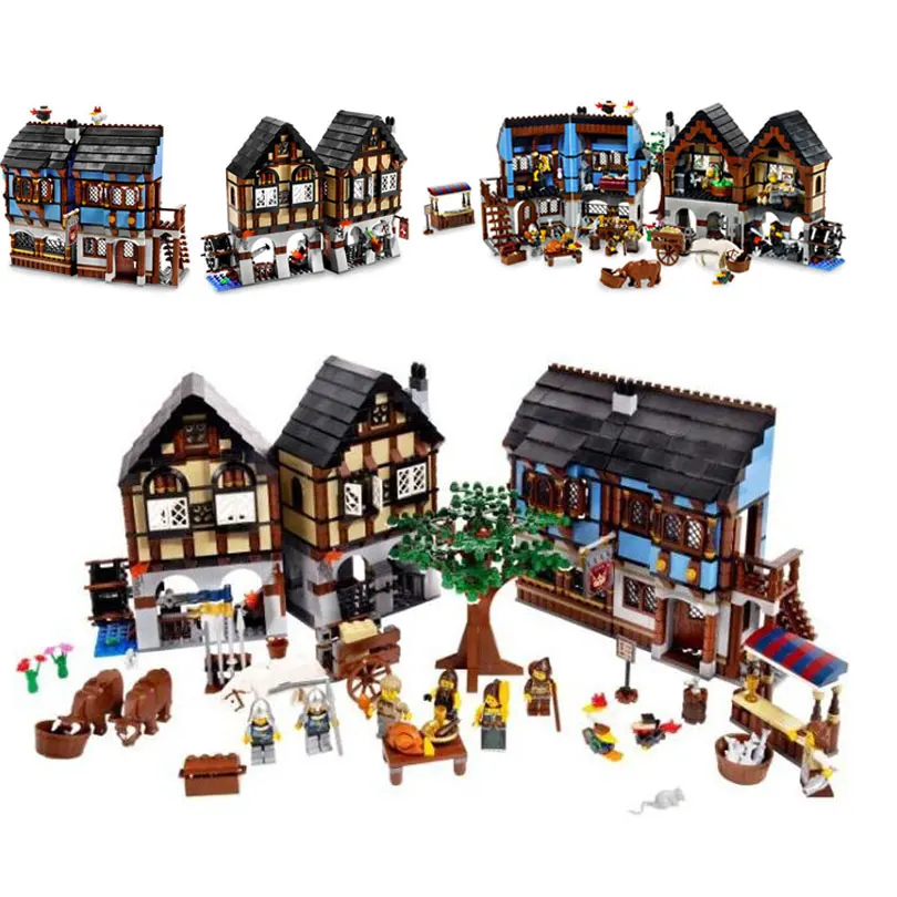 

Castle Series The Medieval Market Village Castle Model Building Kit Block Bricks 1601Pcs Compatible with Legoings 10193