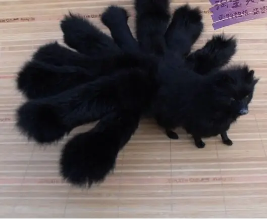 

Большая модель искусственной лисы 30x12 см, полиэтилен и черный мех лиса с девятью хвостами, ручная работа, украшение для дома, подарок a1857