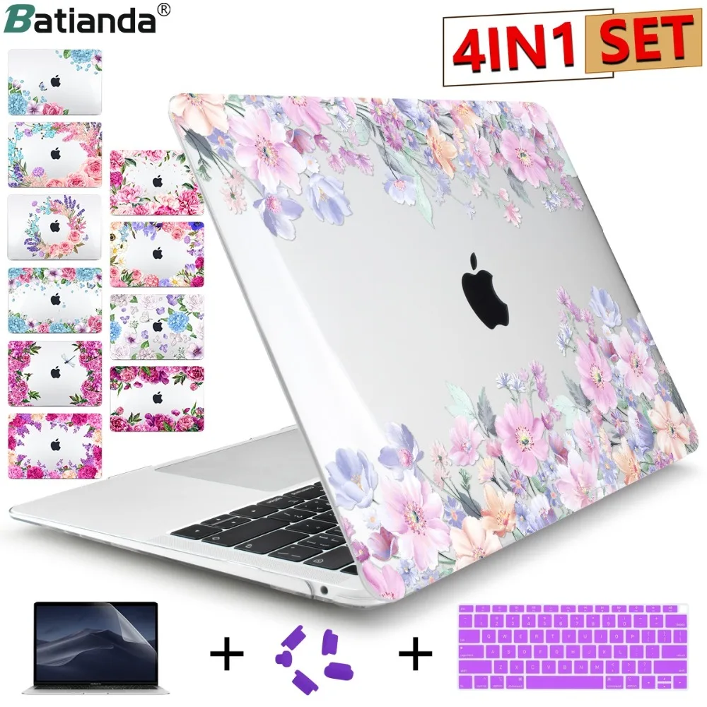 

Crystal Case For 2018 Macbook Air 13" A1932 Cute Floral Plastic Hard Cover Pro 13 15" Retina Touch Bar Air 13.3 Keyboard Skin