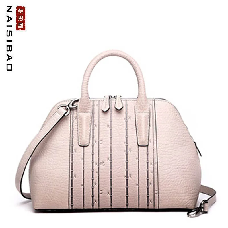

NAISIBAO 2019 New Genuine Leather handbags top Cowhide Embossing women leather bags Fashion Luxury women leather shoulder bags
