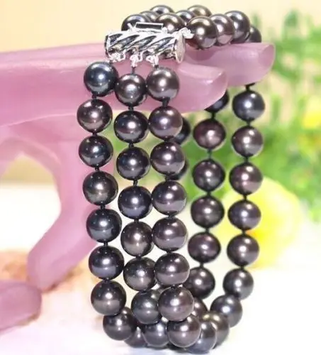 

triple strands9-10mm south sea round black pearl bracelet7.5-8inch