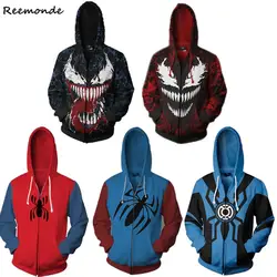 Venom Spiderman Гвен Стейси Костюмы для косплея Человек-паук 3D печатных Толстовки с капюшоном на молнии толстовки куртки для Для женщин Для мужчин