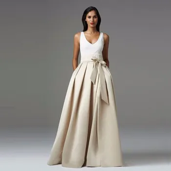 

Modest Beige Pleated Sashes Women Formal Skirt Faldas Vestidos Saia Custom Made High Qality Maxi Skirts for Evening Prom Lady