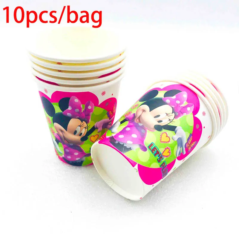 cups 10pcs Минни Маус Дети День рождения украшения поставки баннер на тарелке, чашке шляпа мешок Набор сувениры украшения торта Розовый Красный Минни Маус - Цвет: cups 10pcs