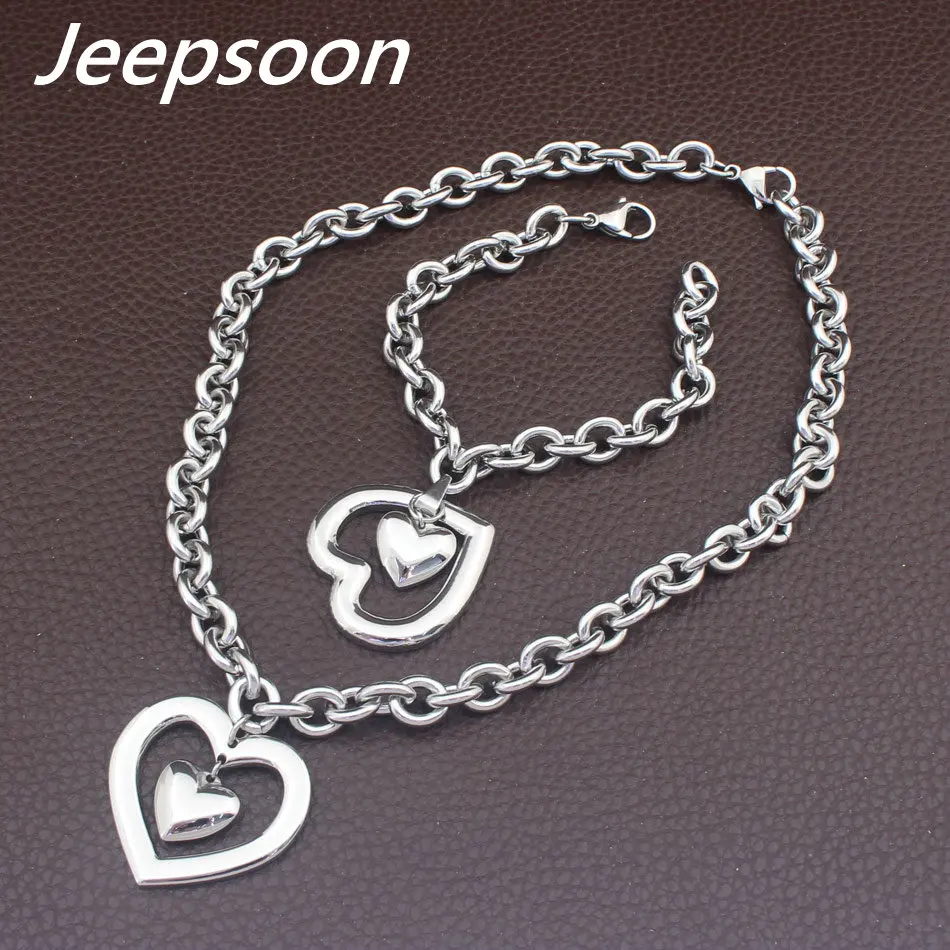HOT Stainless Steel fashion Heart Jewelry gold color Necklace Bracelet stud earrings sets for women SBJFLVDC - Image 3