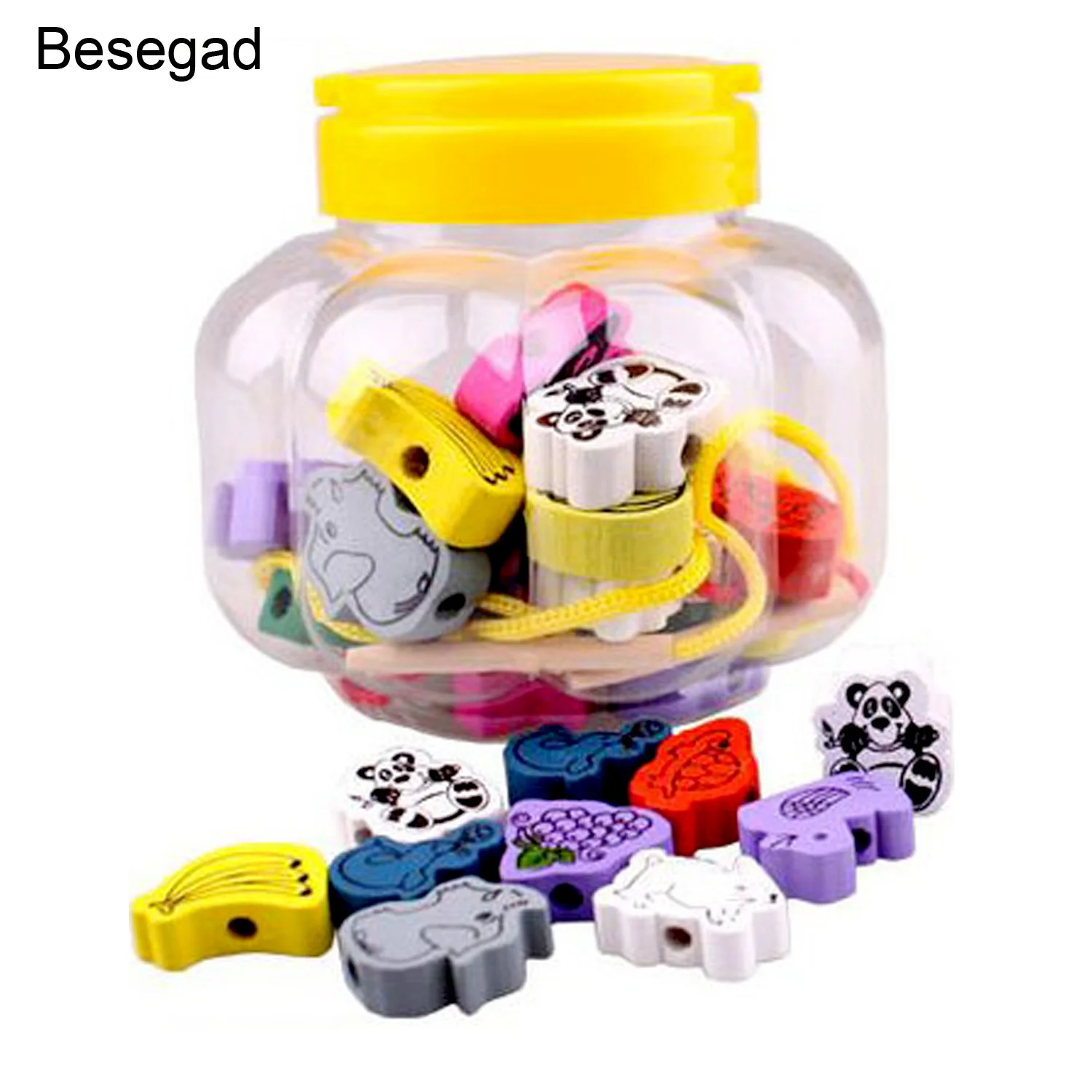 Besegad 24 шт. забавные деревянные игрушки в виде животных бусины для вязания