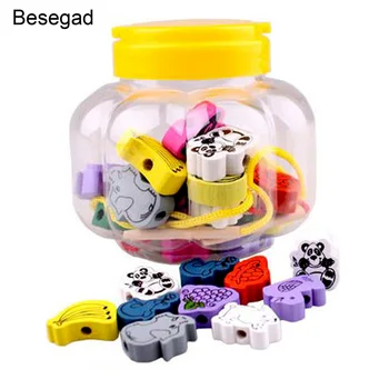 

Besegad 24pcs Funny Wooden Animal Stringing Bead Threading Toy Educational Developmental Carft Toys for Preschool Children Kid