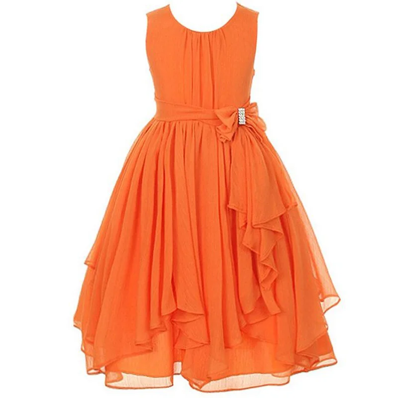 Vestidos рождественское платье для девочек, детские платья без рукавов для девочек, свадебное платье, детская одежда, платья принцессы на Хэллоуин - Цвет: Оранжевый
