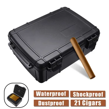 

Portable Waterproof Travel Cigar Case Box Built in Humidor Dust proof Shockproof Black Cigar Holder Storage Box Gift