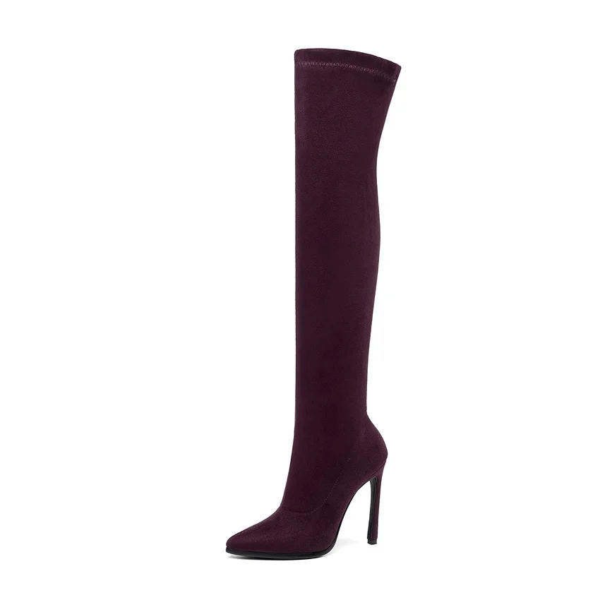 QUTAA Autumn Winter Women Shoes Pointed Toe Over The Knee High Boots Thin High Heel Slip on Stretch Long Boots Size 34-43