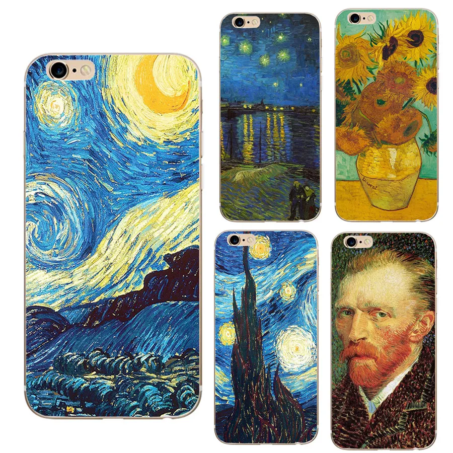 

Phone Case For Iphone X 8 8 Plus 7 7 Plus 6 6S Back Cover Grand Prime G530 Shell Soft TPU Cellphone Van Gogh Design Painted