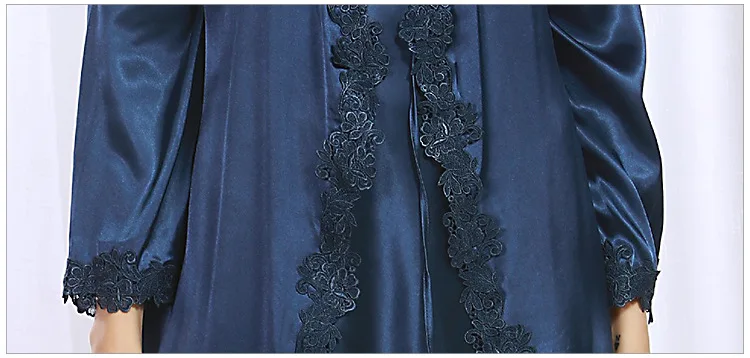 Falso de Seda Robe de Cetim Vestido de Renda Hoffen Pescoço Sexy Robe Vestido Conjunto Pijamas 2 Pcs Femme Terno Ws358 2021 v 8 Coj. de roupão e penhoar